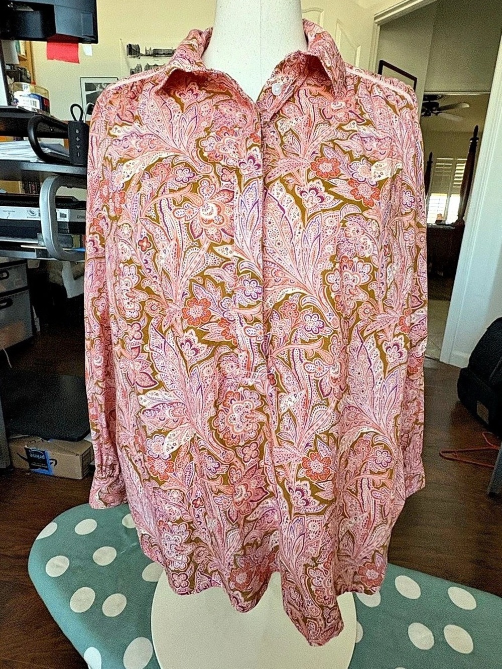 Sundance Boho Paisley Button Down Shirt in Pink Size Petite Small